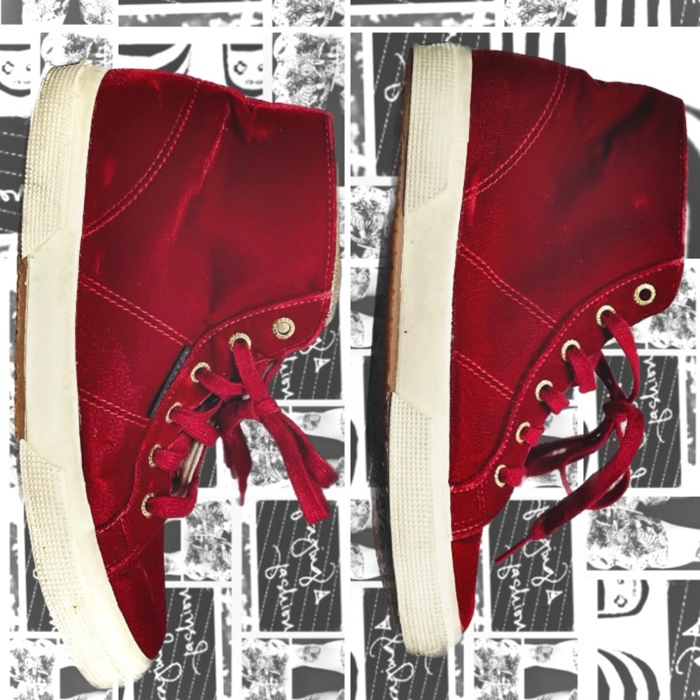 SUPERGA x The Repeller Man | 39 | Velvet Lace Up High Top Low Platform Sneakers